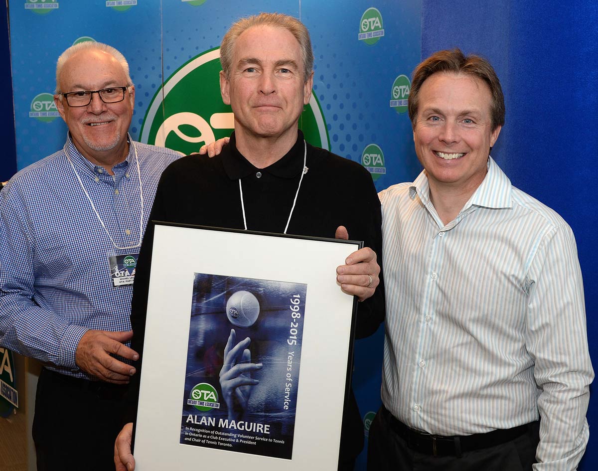 alan maguire receives OTA Service Award from Scott Fraser and Michel Lecavillier