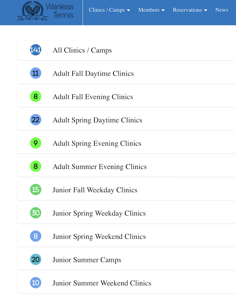 Clinic Categories View